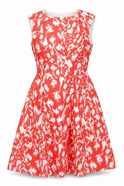 Floryday Womens Red Geometric Polyester Fit & Flare Size L Boat Neck Zip