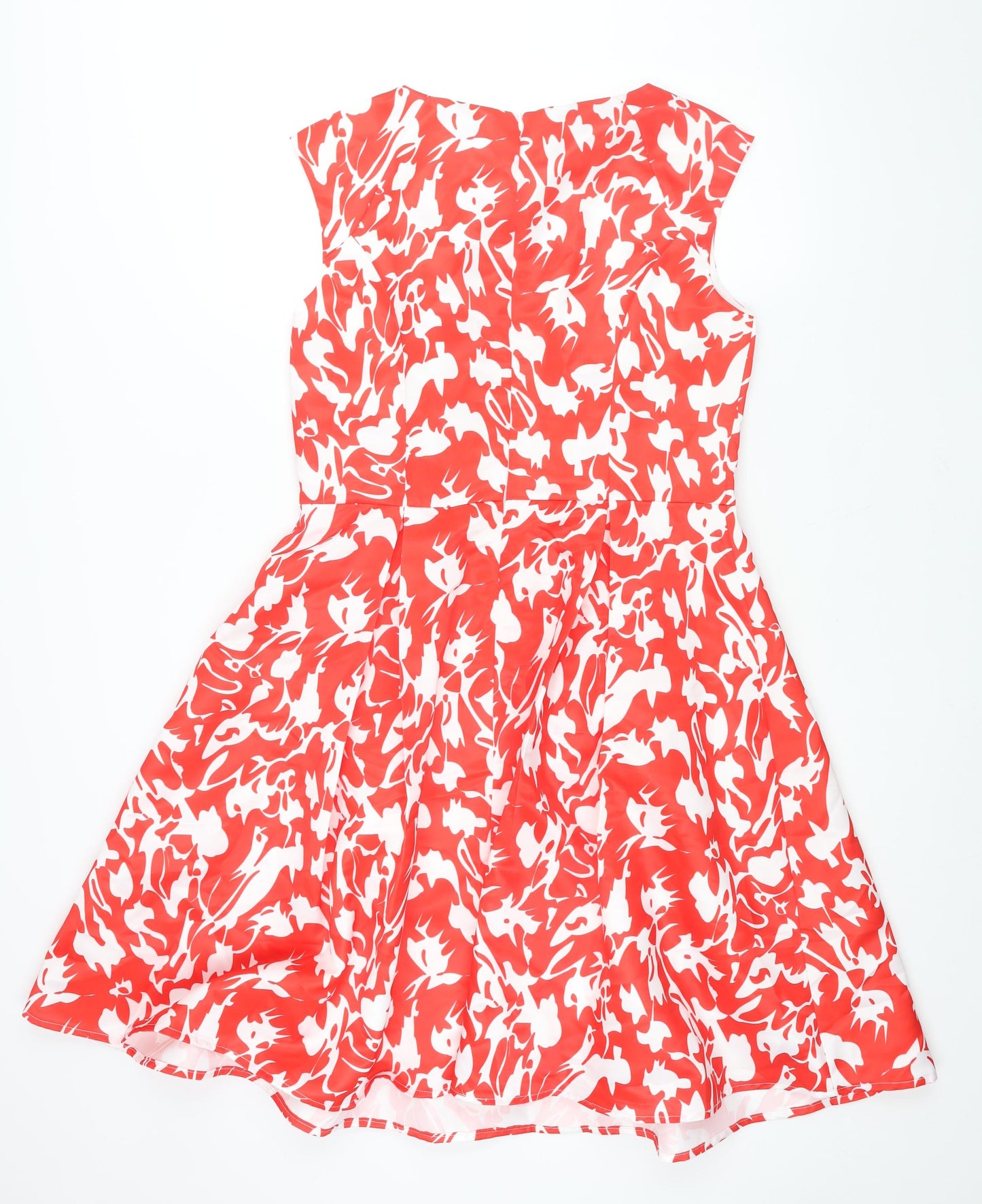 Floryday Womens Red Geometric Polyester Fit & Flare Size L Boat Neck Zip