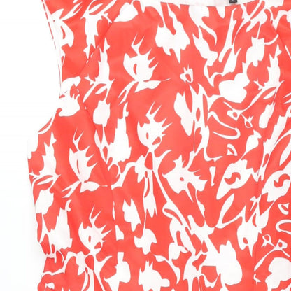 Floryday Womens Red Geometric Polyester Fit & Flare Size L Boat Neck Zip