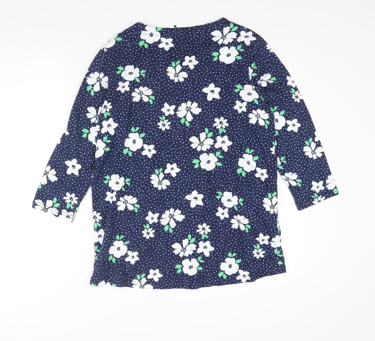 Bonmarché Womens Blue Floral Cotton Basic Blouse Size 10 Round Neck