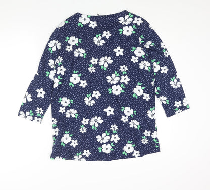 Bonmarché Womens Blue Floral Cotton Basic Blouse Size 10 Round Neck