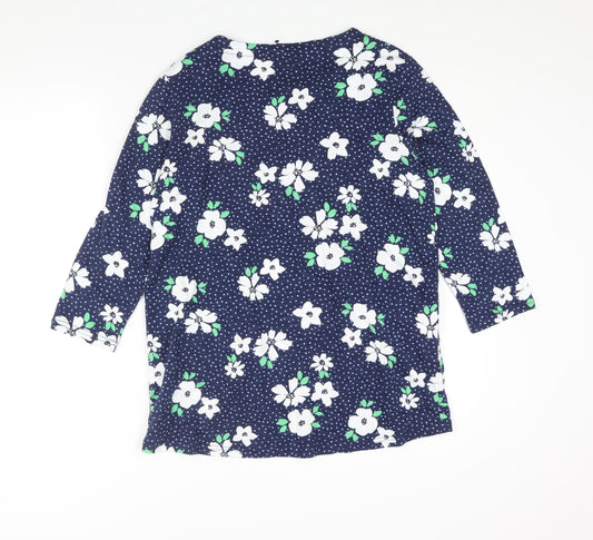 Bonmarché Womens Blue Floral Cotton Basic Blouse Size 10 Round Neck