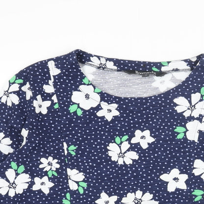 Bonmarché Womens Blue Floral Cotton Basic Blouse Size 10 Round Neck