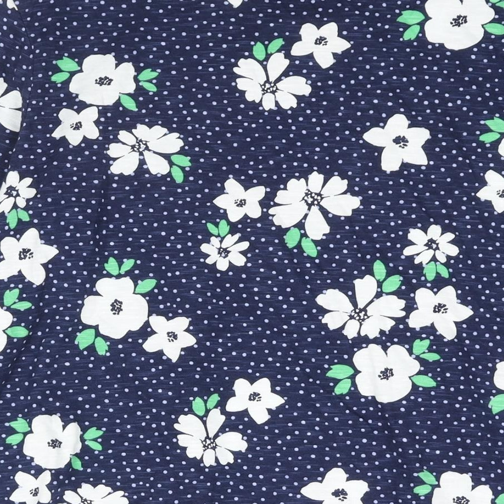 Bonmarché Womens Blue Floral Cotton Basic Blouse Size 10 Round Neck