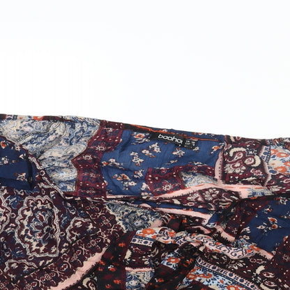 Boohoo Womens Multicoloured Geometric Viscose Basic Blouse Size 10 Off the Shoulder - Frill Bow Detail