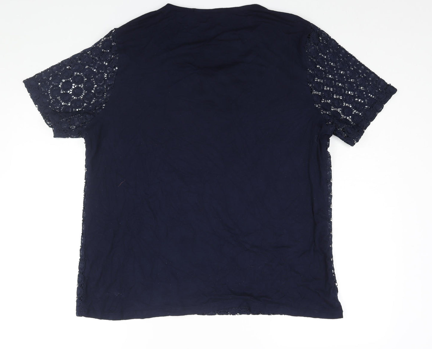 EWM Womens Blue Polyester Basic Blouse Size 18 Round Neck - Lace Front Size 18-20