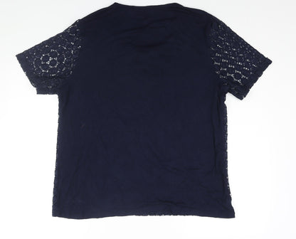 EWM Womens Blue Polyester Basic Blouse Size 18 Round Neck - Lace Front Size 18-20