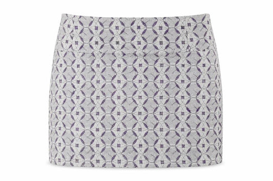 Pringle of Scotland Womens Grey Geometric Linen Mini Skirt Size 6 Zip - Embroidered