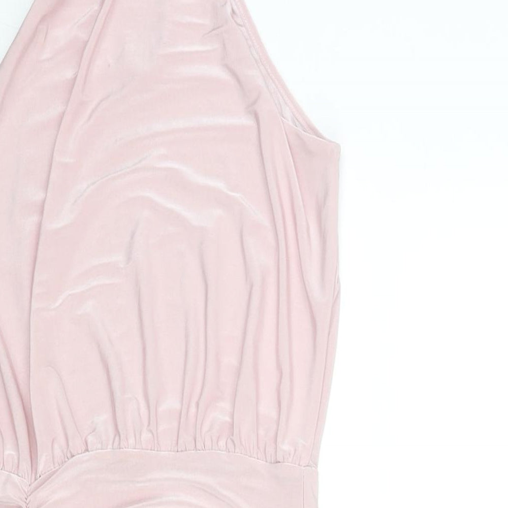 Missguided Womens Pink Polyester Mini Size 6 Mock Neck Button - Rouched