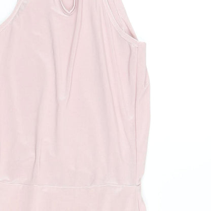 Missguided Womens Pink Polyester Mini Size 6 Mock Neck Button - Rouched