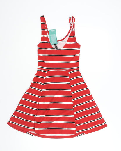 Divided by H&M Womens Red Striped Polyester A-Line Size 4 Scoop Neck Pullover