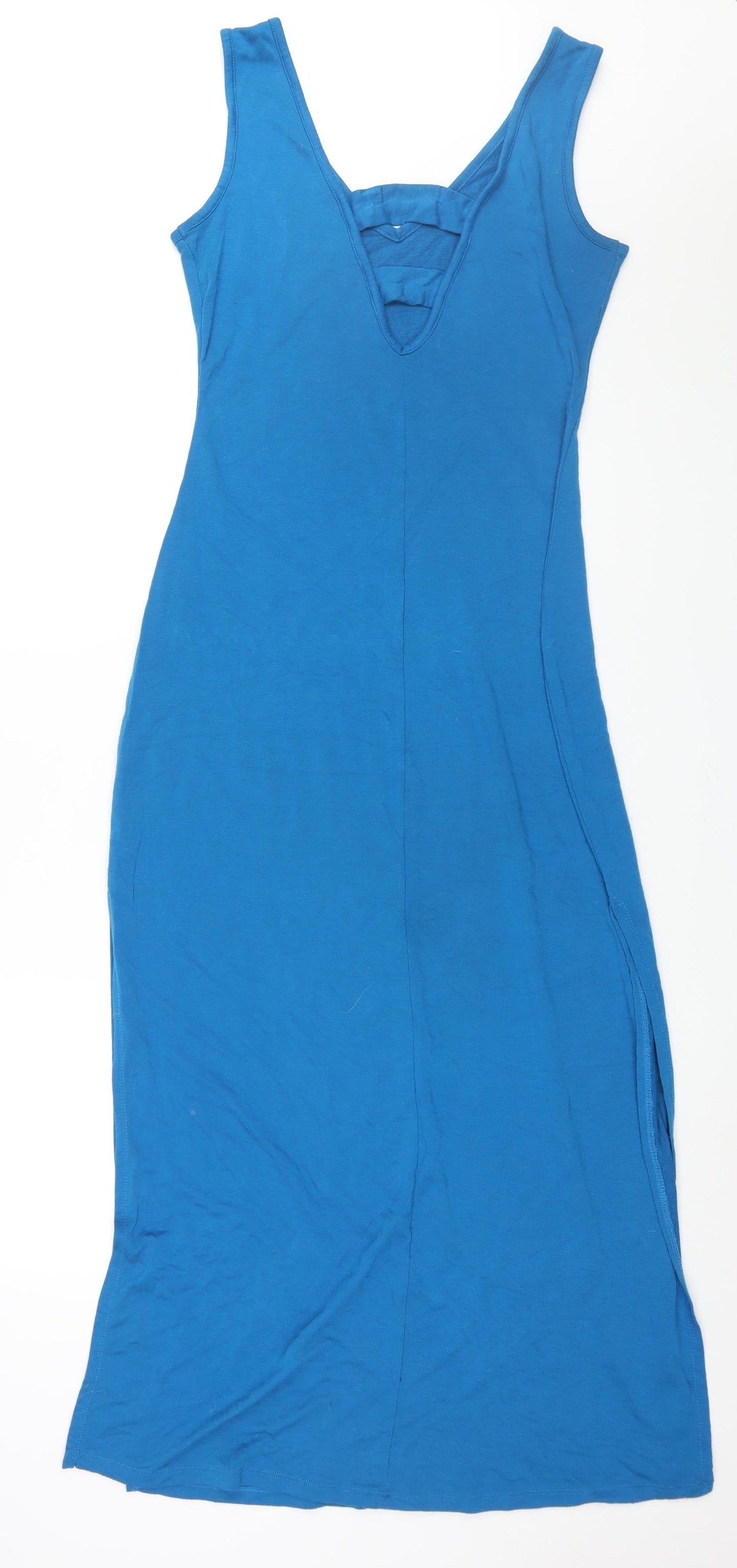 Dynamite Womens Blue Polyester Maxi Size M V-Neck Pullover - Side Slits