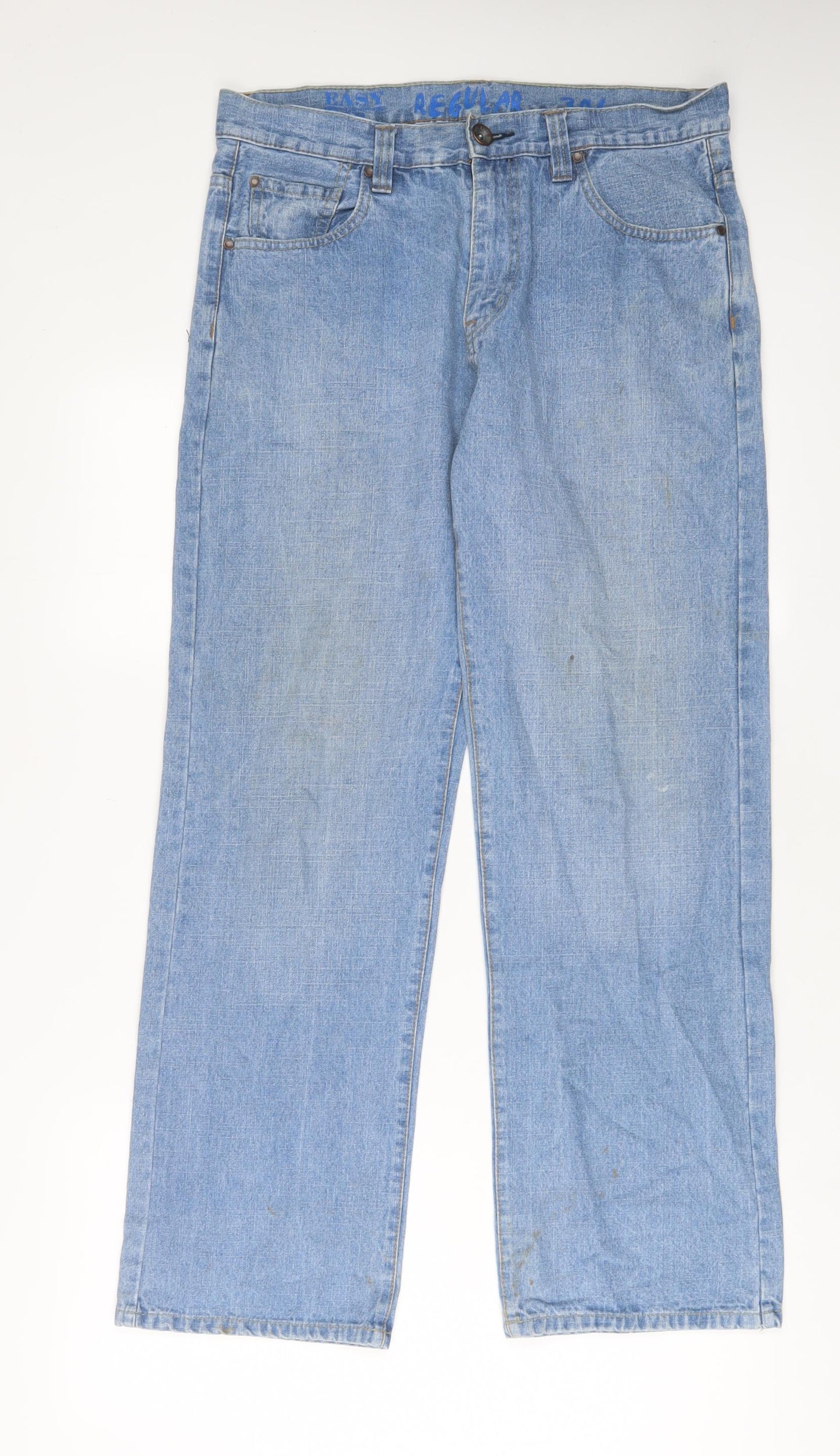 Easy Mens Blue Cotton Straight Jeans Size 34 in L30 in Regular Zip