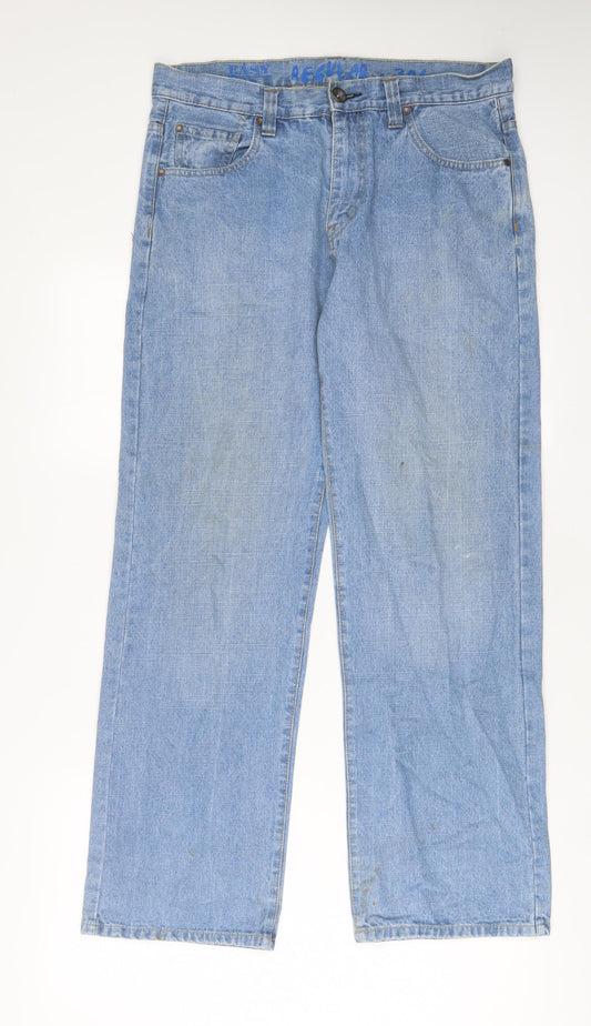 Easy Mens Blue Cotton Straight Jeans Size 34 in L30 in Regular Zip