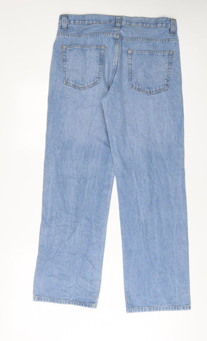 Easy Mens Blue Cotton Straight Jeans Size 34 in L30 in Regular Zip