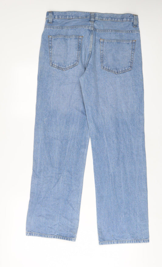 Easy Mens Blue Cotton Straight Jeans Size 34 in L30 in Regular Zip