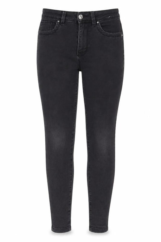 Front view of Denim & Co. women’s grey cotton skinny jeans, size UK 8, 26-inch leg regular zip