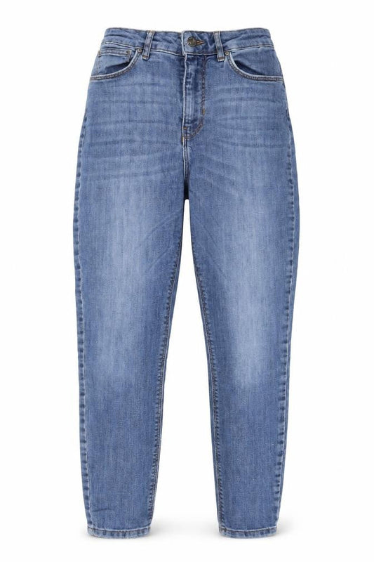 Front view of Only women’s blue cotton straight jeans, size UK 23, in, 32-inch leg regular zip