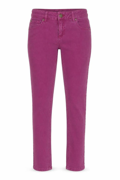 Front view of Miss Selfridge women’s purple cotton skinny jeans, size UK 10, 28-inch leg regular zip