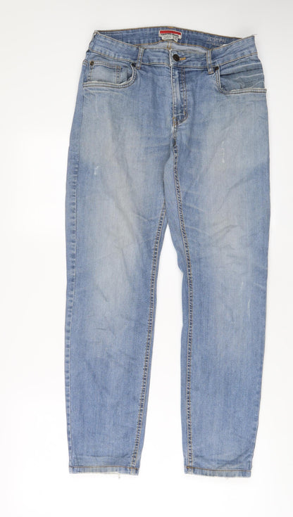 Castrol Mens Blue Cotton Straight Jeans Size 32 in L29 in Regular Zip