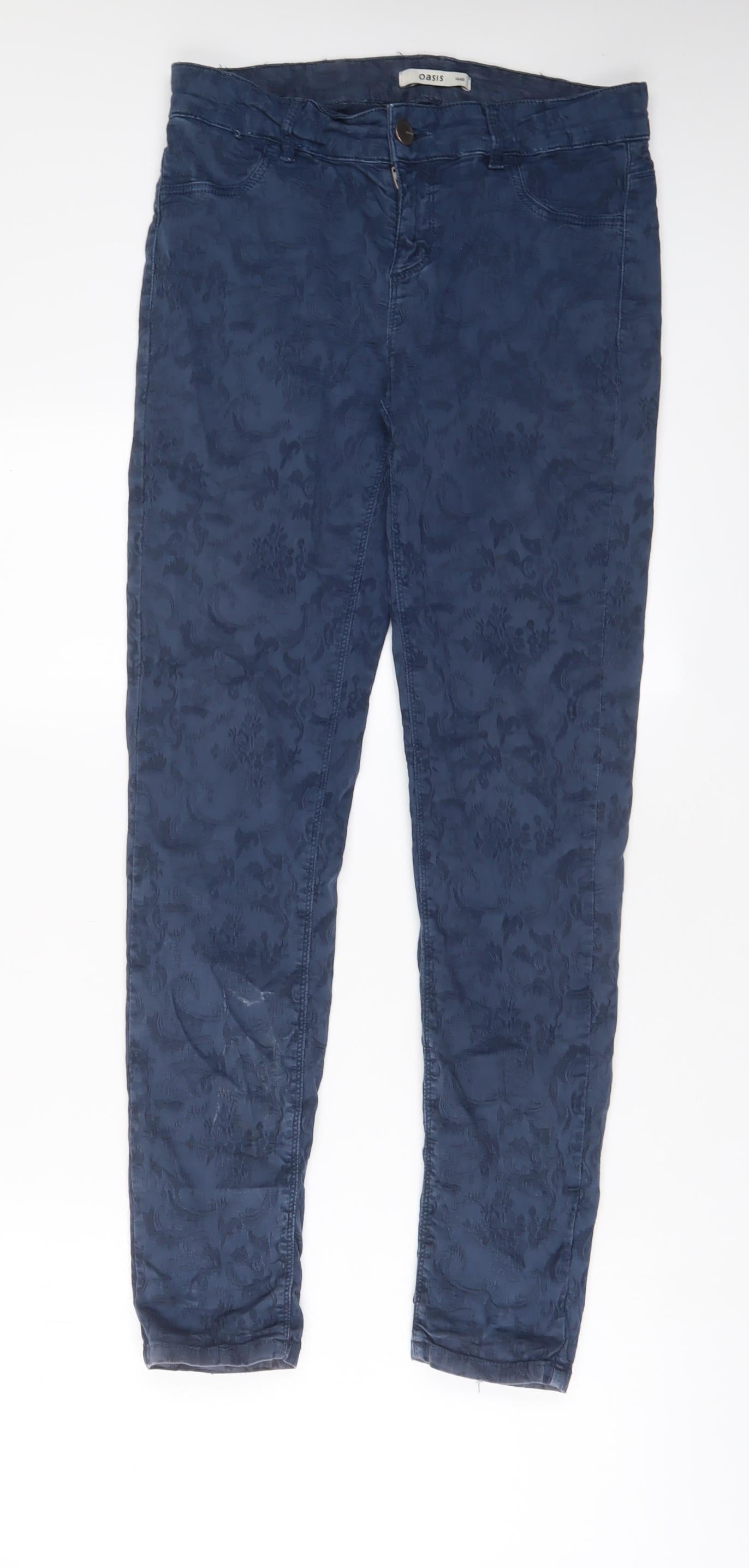 Oasis Womens Black Fair Isle Cotton Skinny Jeans Size 14 L29 in Regular Zip