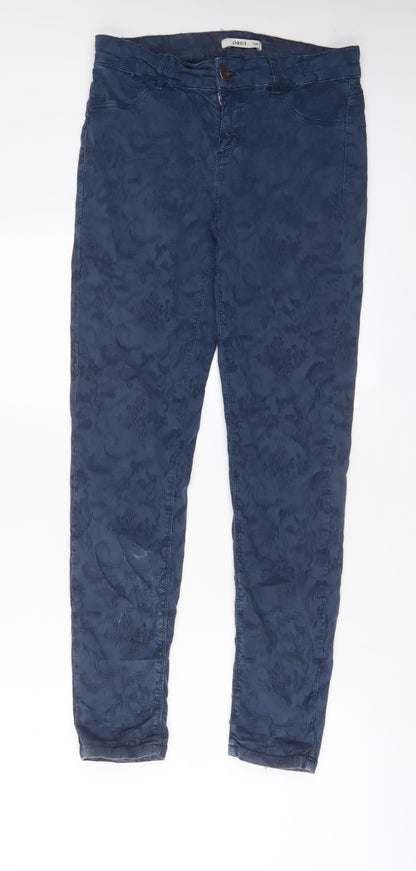 Oasis Womens Black Fair Isle Cotton Skinny Jeans Size 14 L29 in Regular Zip