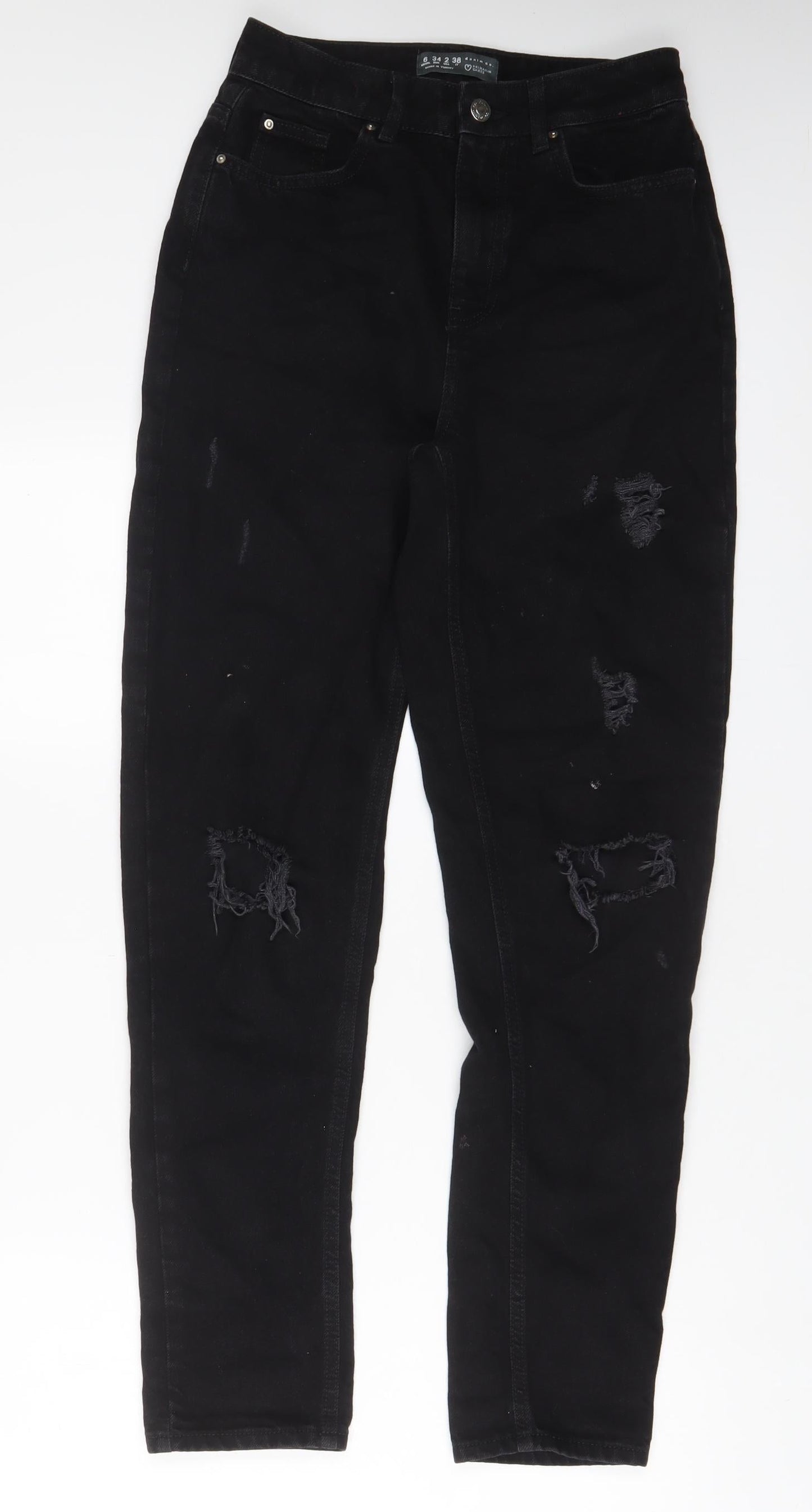 Denim & Co. Womens Black Cotton Tapered Jeans Size 6 L29 in Regular Zip