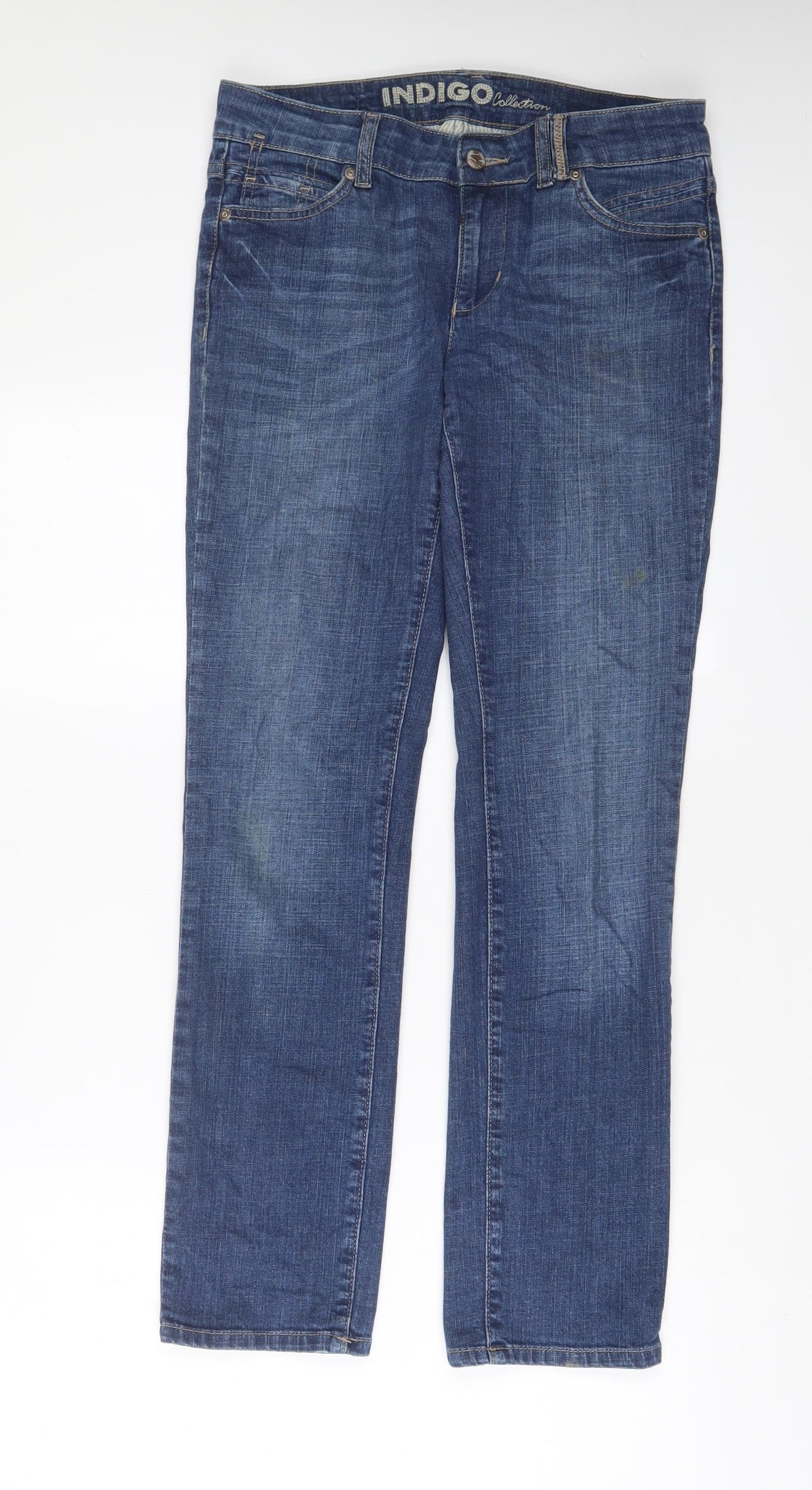 Indigo Womens Blue Cotton Straight Jeans Size 10 L31 in Regular Zip