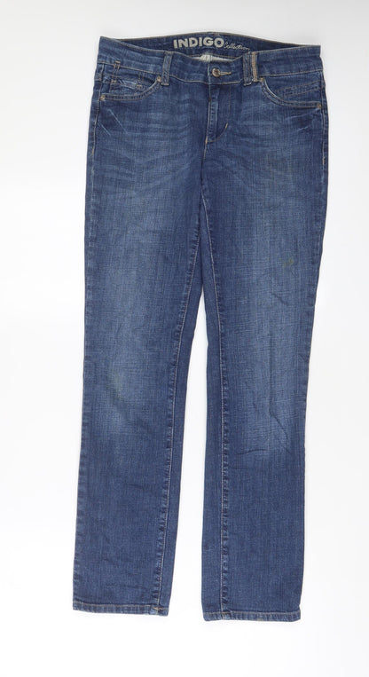 Indigo Womens Blue Cotton Straight Jeans Size 10 L31 in Regular Zip