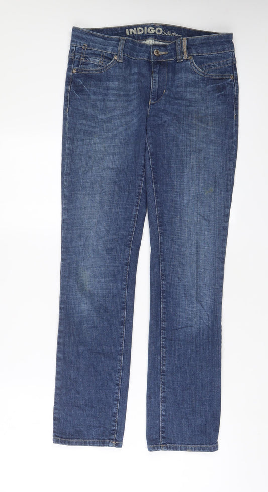 Indigo Womens Blue Cotton Straight Jeans Size 10 L31 in Regular Zip