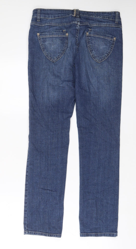 Indigo Womens Blue Cotton Straight Jeans Size 10 L31 in Regular Zip