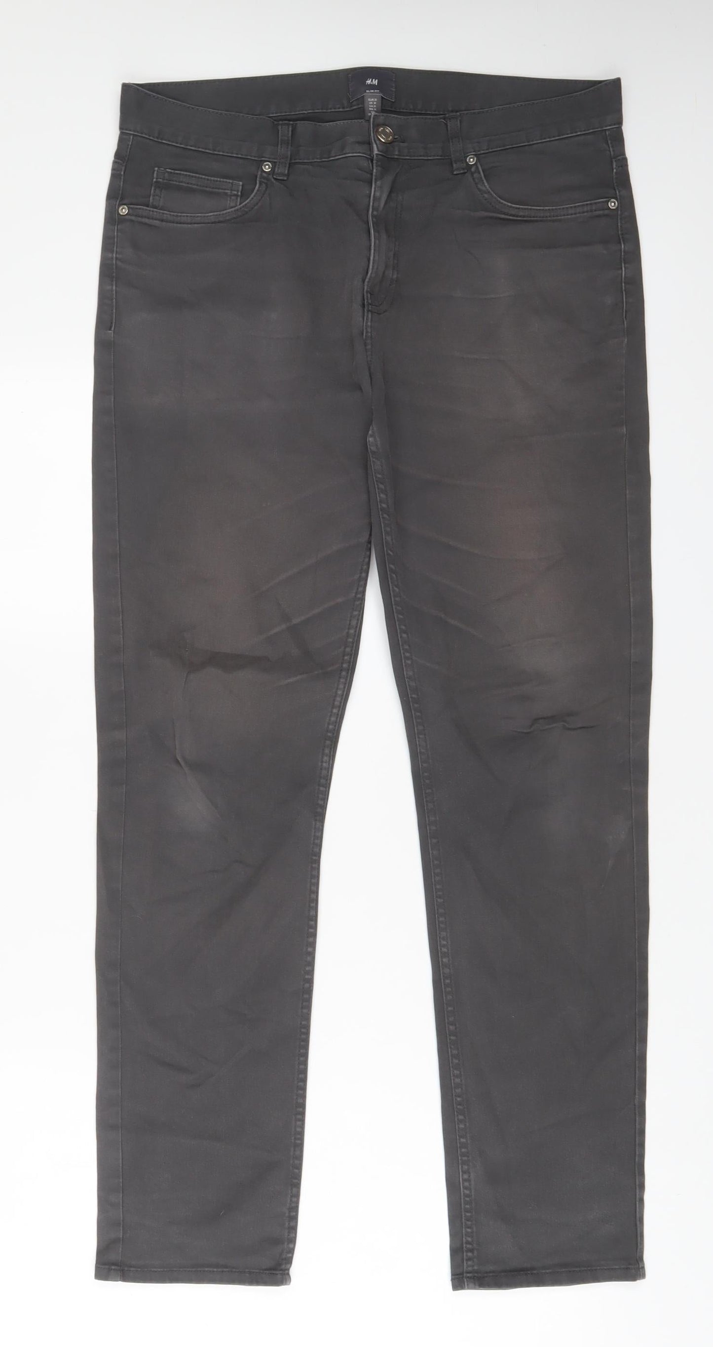 H&M Mens Grey Cotton Straight Jeans Size 31 in L30 in Slim Zip