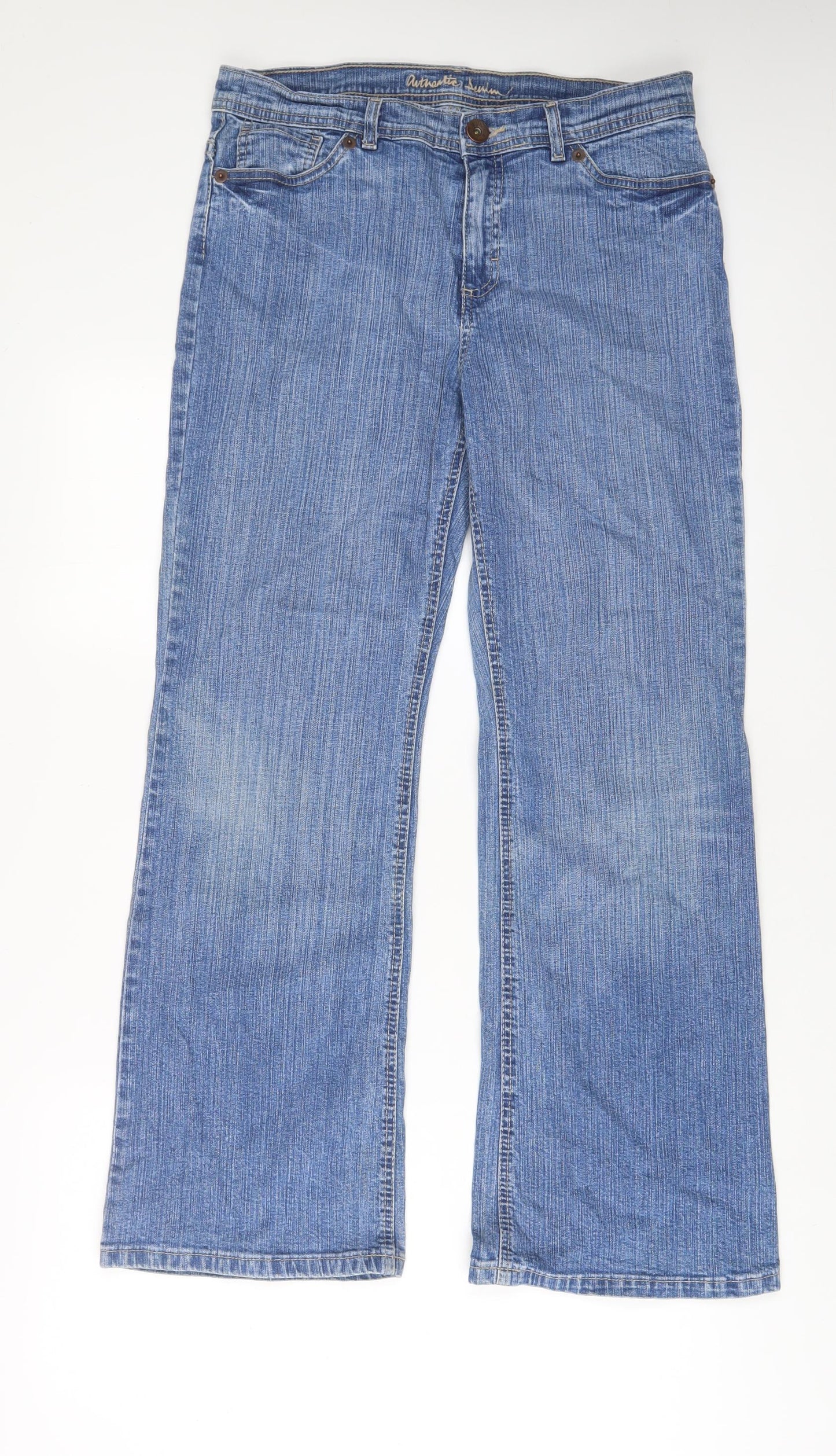 Authentic Womens Blue Cotton Bootcut Jeans Size 32 in L29 in Regular Zip