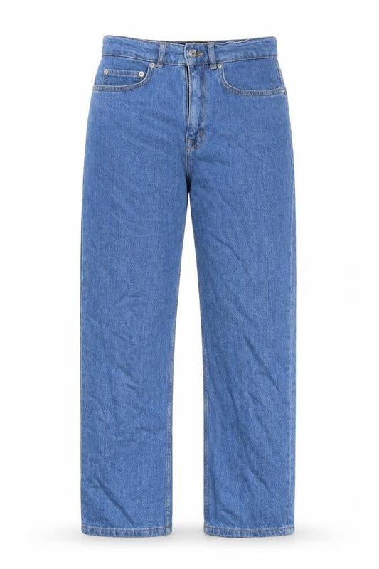 Front view of ASOS women’s blue cotton straight jeans, size UK 28, in, 30-inch leg regular zip