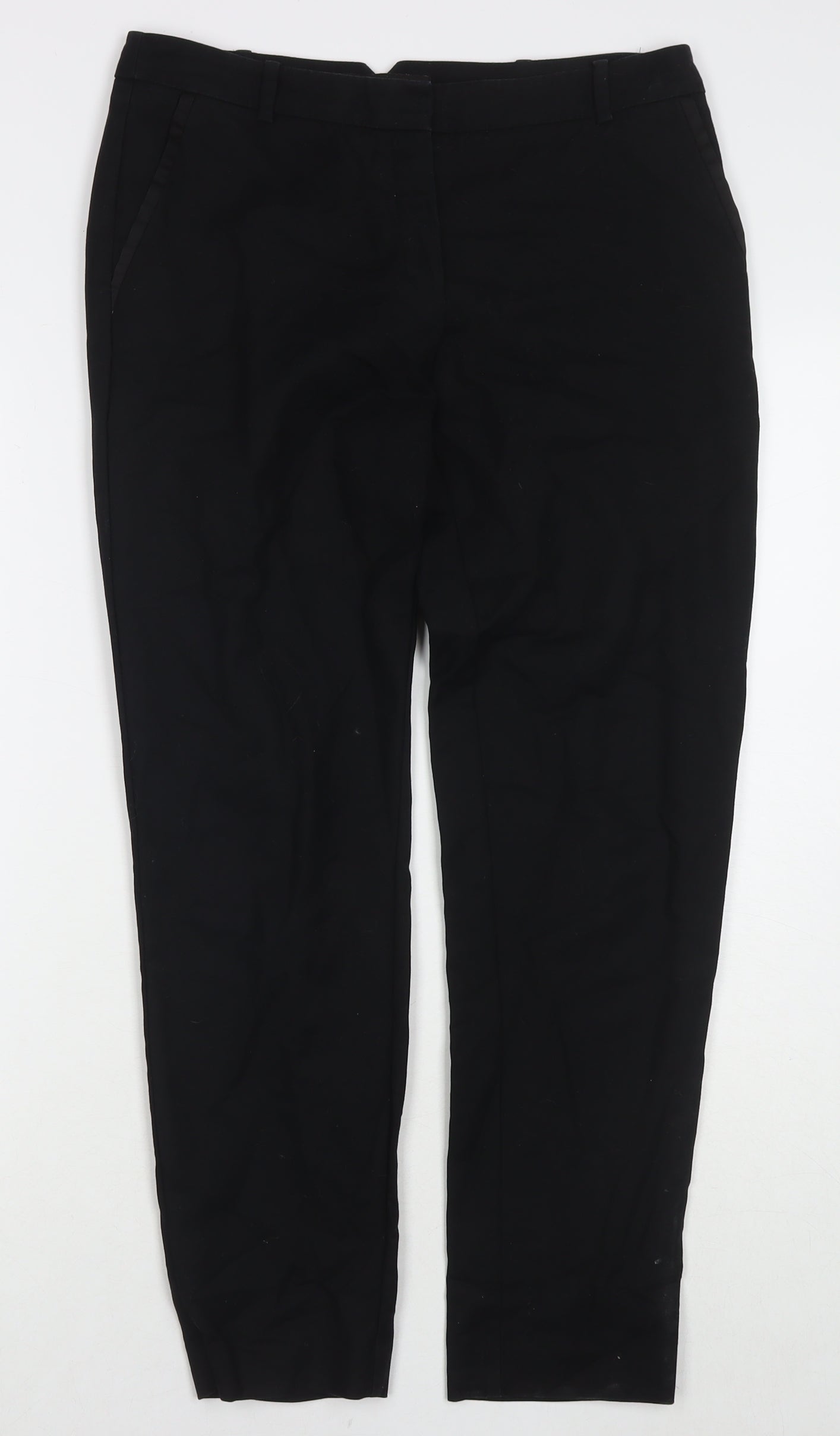 Mango Womens Black Cotton Trousers Size 10 L27 in Regular Zip