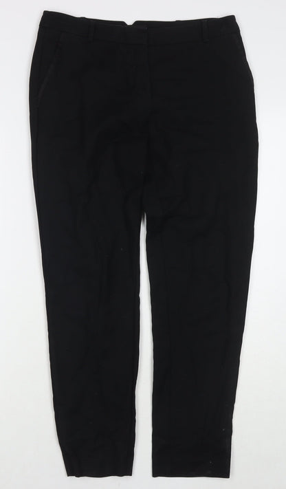 Mango Womens Black Cotton Trousers Size 10 L27 in Regular Zip