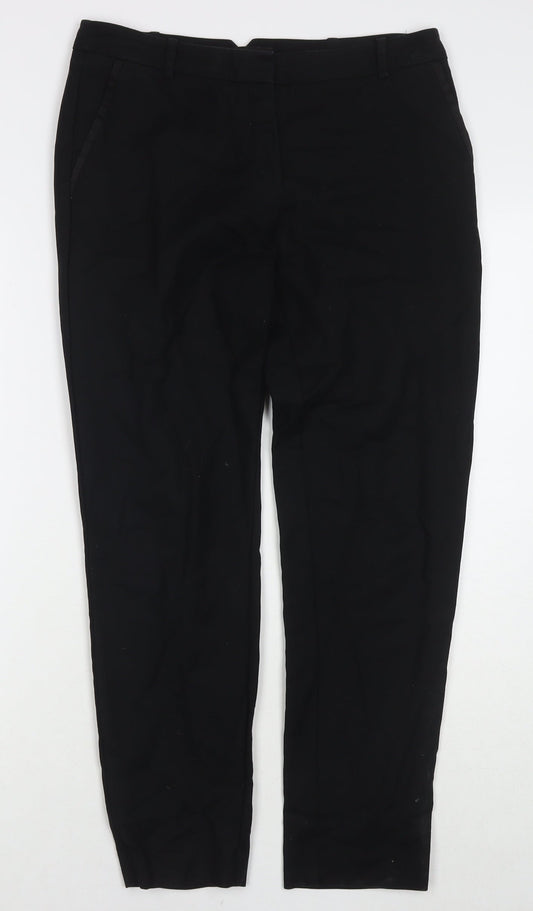 Mango Womens Black Cotton Trousers Size 10 L27 in Regular Zip