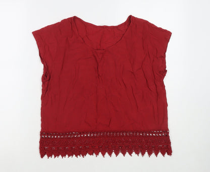 Piazza Italia Womens Red Viscose Basic T-Shirt Size L Round Neck