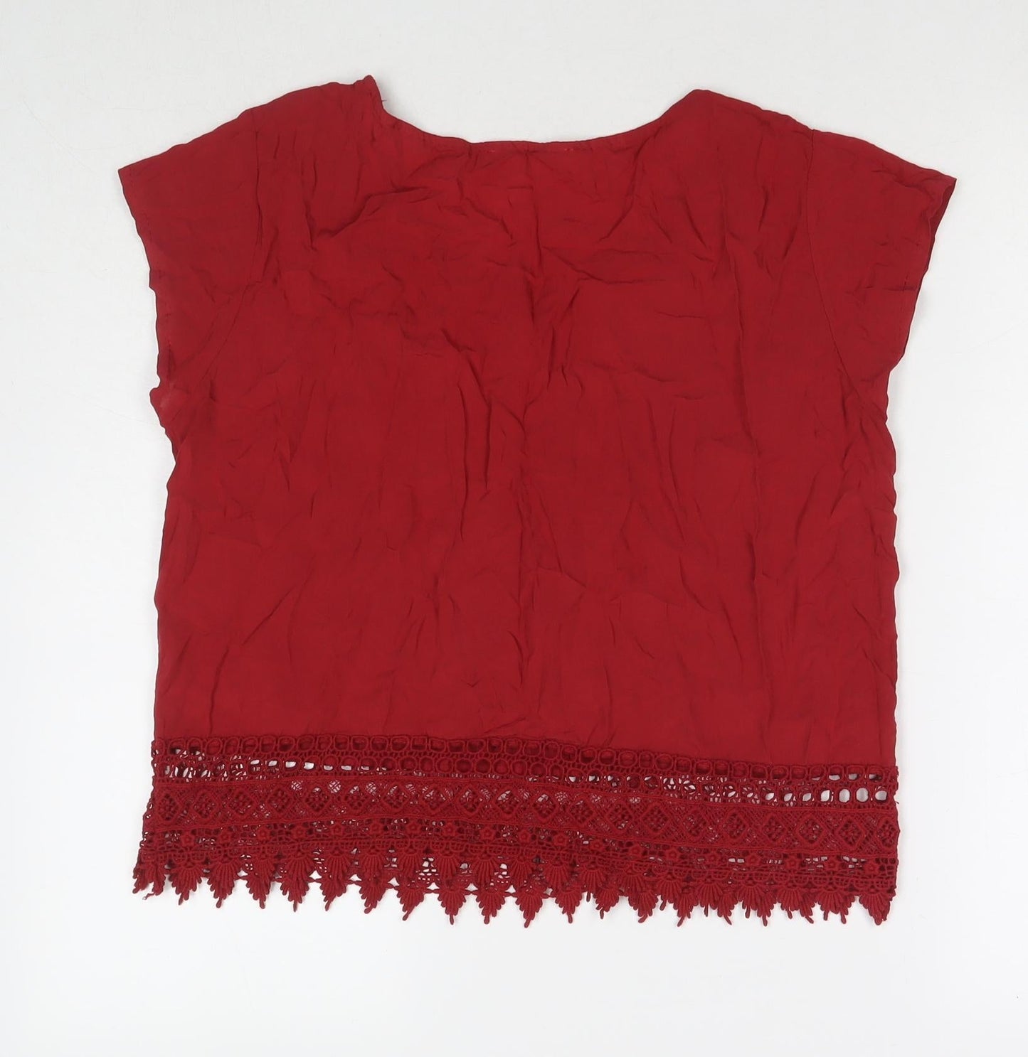 Piazza Italia Womens Red Viscose Basic T-Shirt Size L Round Neck