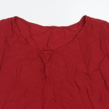 Piazza Italia Womens Red Viscose Basic T-Shirt Size L Round Neck