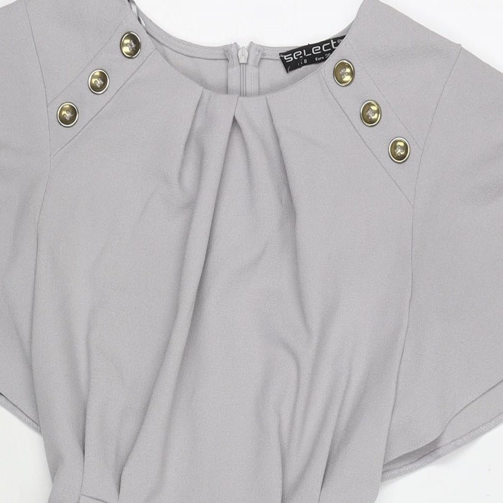 Select Womens Grey Polyester A-Line Size 8 Round Neck Zip
