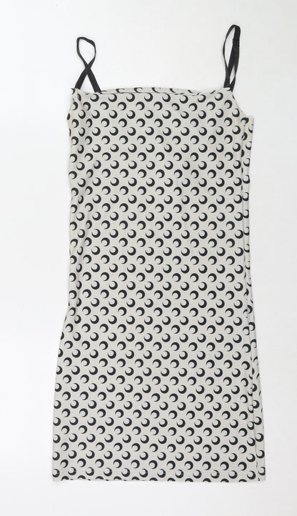 Wave Womens Grey Geometric Polyester Bodycon One Size Square Neck Pullover - Moon