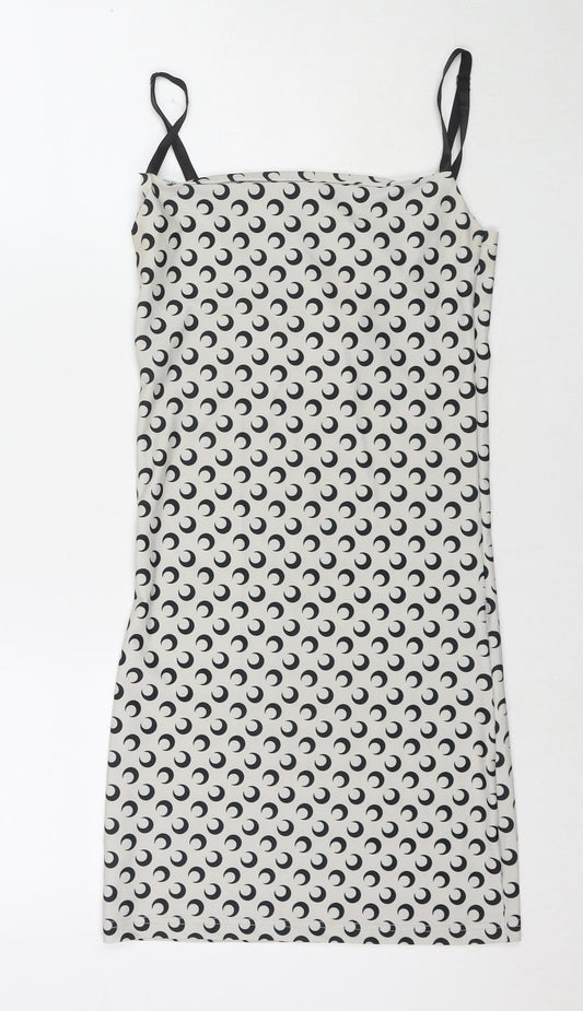 Wave Womens Grey Geometric Polyester Bodycon One Size Square Neck Pullover - Moon