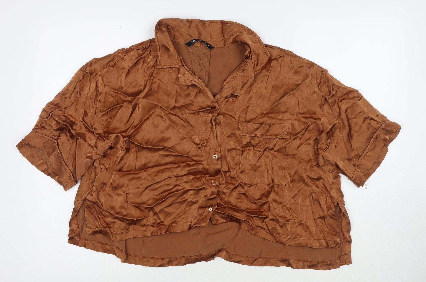 Womens UK Size S Zara Brown Basic Button-Up