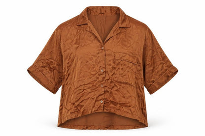 Womens UK Size S Zara Brown Basic Button-Up