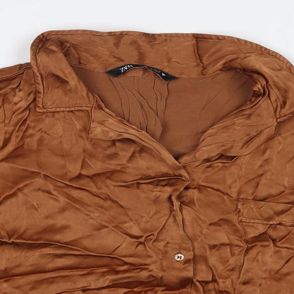 Womens UK Size S Zara Brown Basic Button-Up
