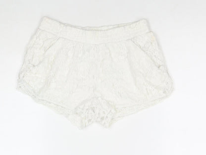 EC Womens White Polyester Hot Pants Shorts Size M L3 in Regular Pull On