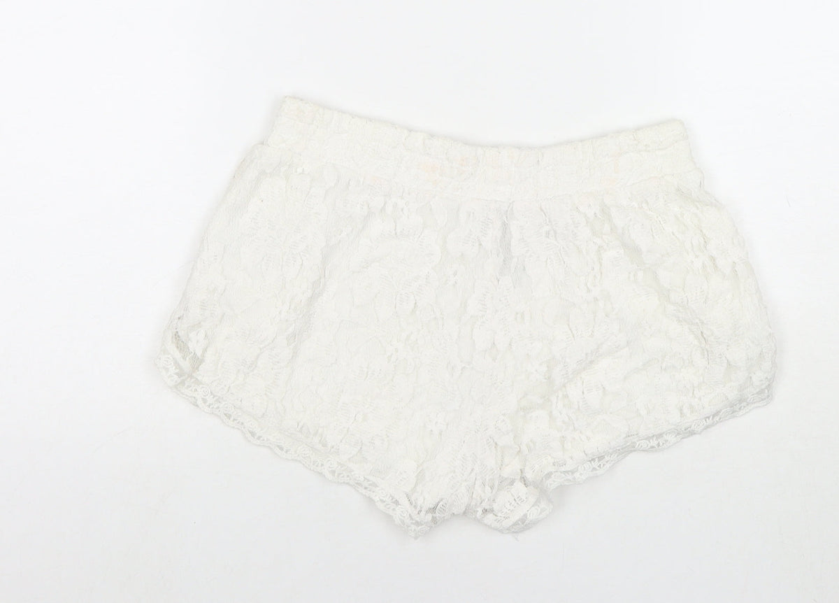 EC Womens White Polyester Hot Pants Shorts Size M L3 in Regular Pull On