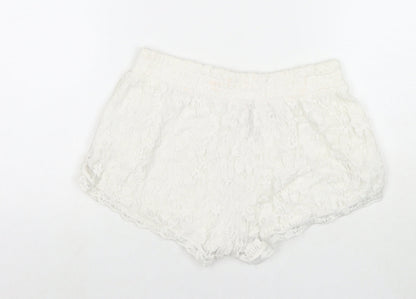 EC Womens White Polyester Hot Pants Shorts Size M L3 in Regular Pull On