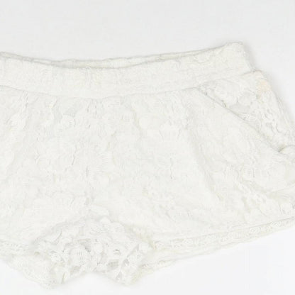 EC Womens White Polyester Hot Pants Shorts Size M L3 in Regular Pull On
